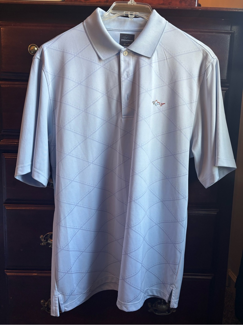 Greg Norman Collection Light Blue Diamond-Pattern Performance Polo